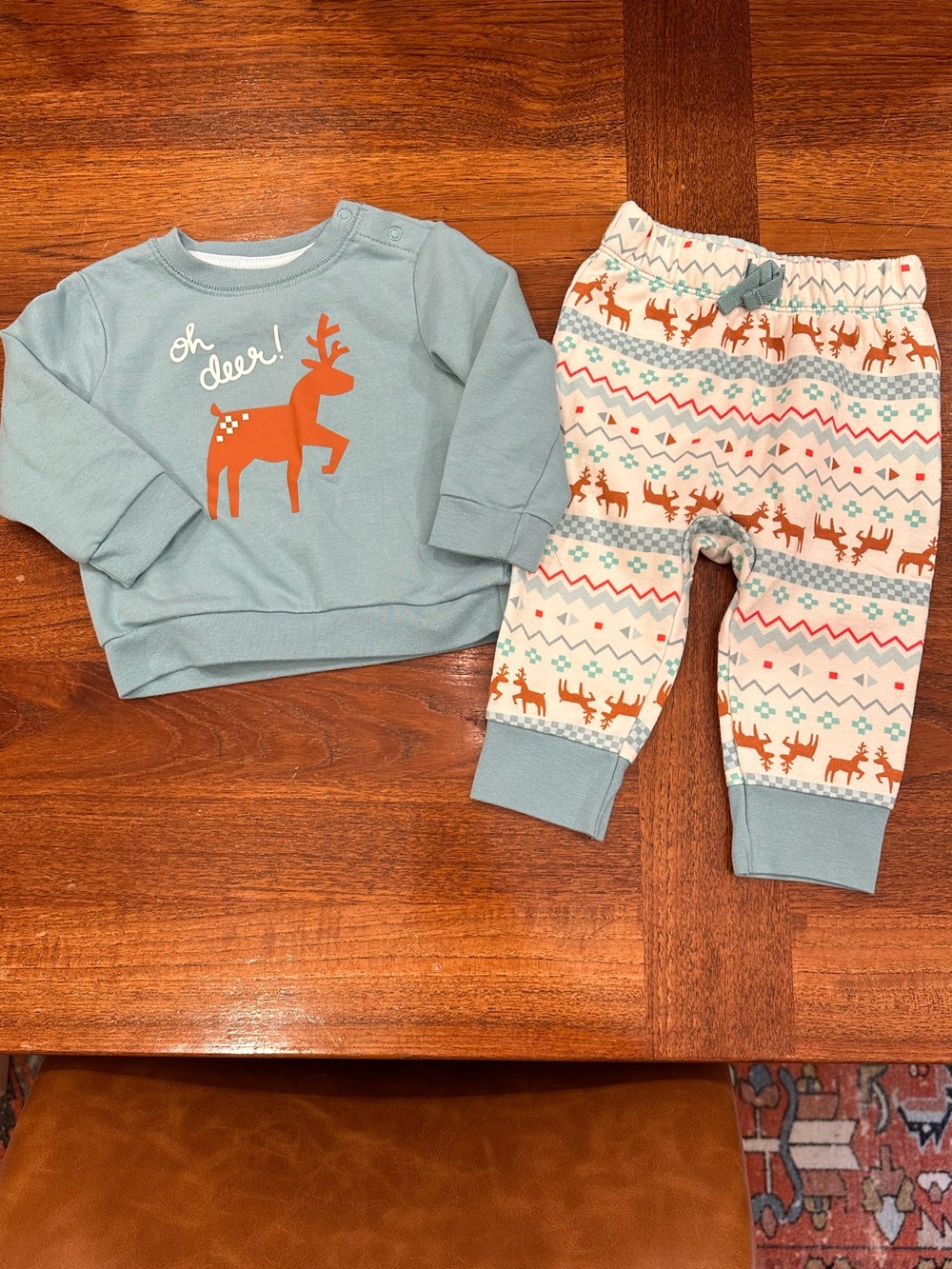 EUC Cat & Jack Baby Oh Deer Holiday Outfit, 6-9 Months